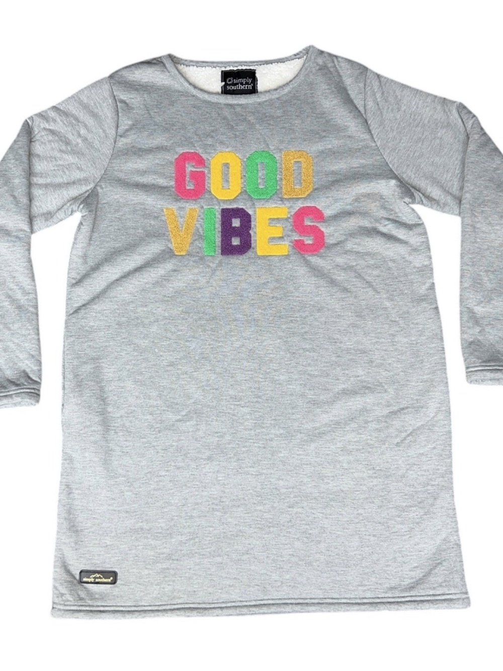 Simply Southern Womens LARGE Good Vibes Fleece Lined Long Sleeve Sleep Shirt